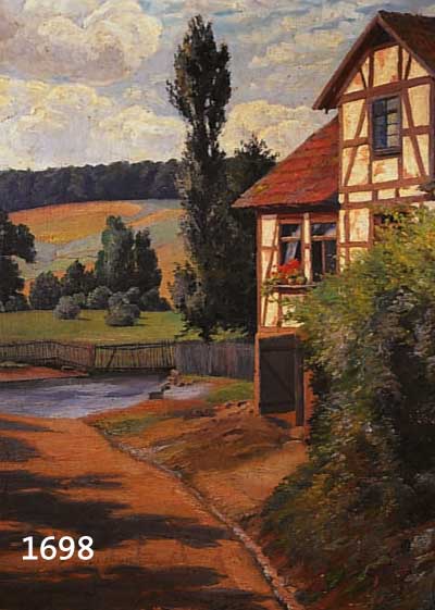 UNBEKANNTER MALER, DEUTSCH, UM 1910, AM ENDE DES DORFES, ÖL/LWD, RE. U. UNLESERLICH SIGNIERT, RÜCKSEITIG BETITELT, CA. 60 X 45 CM, R.