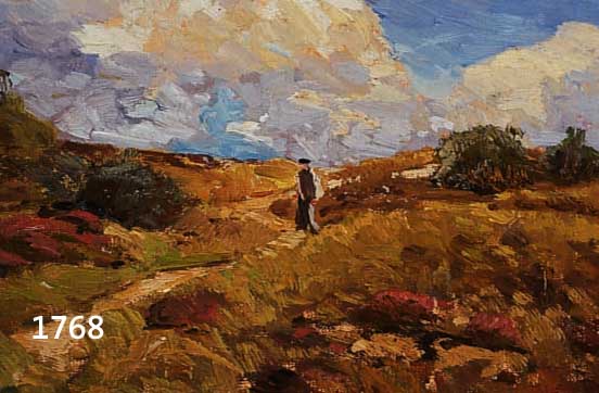 WOLTER, TONY, GEST. 1927/28, SPAZIERGÄNGER IN HEIDELANDSCHAFT, ÖL/LWD AUF PAPPE AUFGEZOGEN, CA. 22 X 34 CM