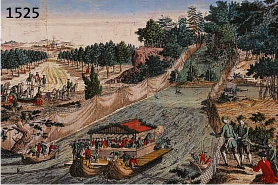 ZWEI KUPFERSTICHE, GEORG BALTHASAR PROBST, UM 1750, DAS UMSTELLTE JAGEN UND DIE WASSERJAGD, SEKUNDÄR KOLORIERT, ALTERSBEDINGT GEBRÄUNT, JE CA. ...