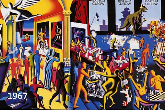 KOSTABI, MARK, GEB. 1960 LETTLAND, LEBT UND ARBEITET IN NEW YORK, FARBOFFSET NACH DEM GEMÄLDE: THE RYTHM OF INSPIRATION, HANDSIGN. UND DAT. 1995, ...