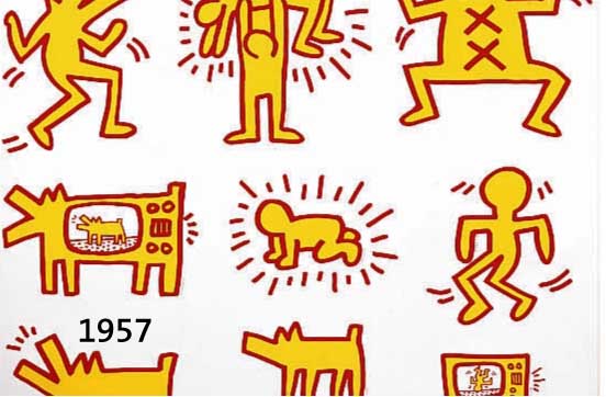 HARING, KEITH, 1958-1990, AUFKLEBERBOGEN, RE. U. HANDSIGN., 48,5 X 55,5 CM, U.GL., R.