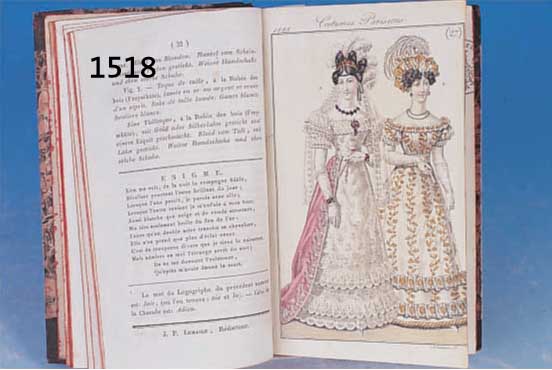 JOURJOURNAL DES DAMES ET D. MODES, GEBUNDENER HALBJAHRESBAND 2. JAHRESHÄLFTE 1825, CA. 26 KOLORIERTE KUPFERSTICHTAFELN, JE CA. 15,5 X 9,5 CM, ...