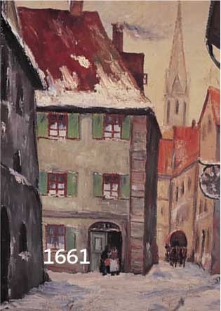 BOPPEBOPPEL, 1. HÄLFTE 20. JH., BLICK IN VER- SCHNEITE ALTSTADTGASSE MIT PFERDEWAGEN, ÖL/LWD., SIGN., DAT. (19)46, RÜCKS. RESTE EINES ...