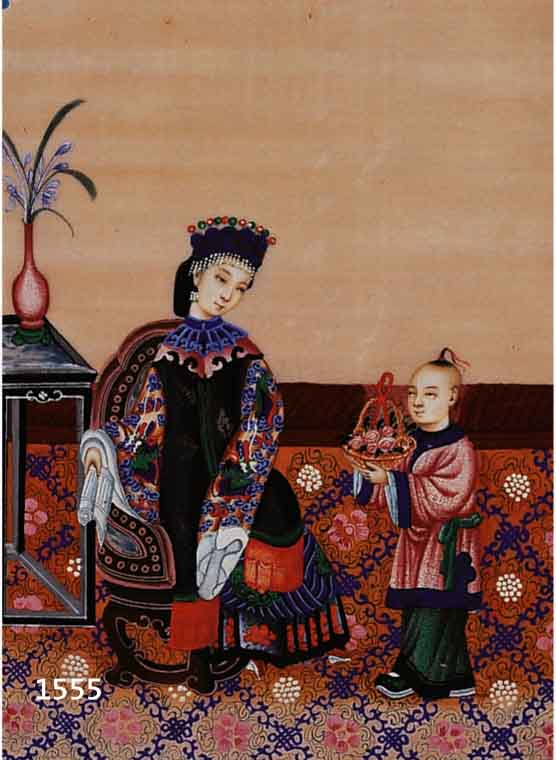 CHINESISCHER KÜNSTLER, UM 1900, HÖFISCHE SZENE, TEMPERA/REISPAPIER (MIN. BESCH.), CA. 32 X 20,5 CM, UNTER GLAS GER.