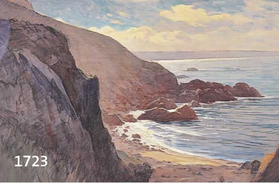 GOUBERGOUBERT, LUCIEN GEORGES, GEB. 1887 FLAMANVILLE, LEBTE IN CHERBOURG UND SCHUF VIELE KÜSTENBILDER DER NORMANDIE, FELSIGE KÜSTENLANDSCHAFT, ...