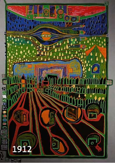 HUNDERTWASSER, FRIEDENSREICH, 1928-2000, STRAßE DER ÜBERLEBENDEN, AUS DER REGENTAG- MAPPE, NUM. 2127??/3000, CA. 47,5 X 65,5 CM, U. GL., WVZ ...