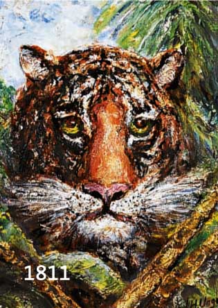 UNGER, WOLFGANG HEINZ, GEB. 1929 HALLE/SAALE, KOPF EINES TIGERS, ÖL/MAL- KARTON, RE. U. SIGN., CA. 30 X 24 CM, R.