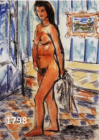BOGDBOGDANOVIC, BORESLAV, 1899-1970, STEHENDER WEIBLICHER AKT IM BADE, WACHS- KREIDE, LI. U. SIGN., CA. 42 X 30 CM, PP, U.GL., R.