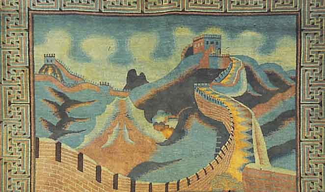 PEKPEKING, CHINA, 218 X 136CM, EHZ 2-3 FLOR WOLLE, UM 1910, DARSTELLUNG DER CHINESISC HEN MAUER.