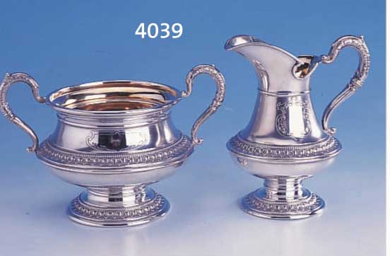 SAHNESAHNEGIEßER UND ZUCKERSCHALE, KOCH & BERGFELD, 800ER SILBER, UM 1900, FÜR DANZIGER FIRMA HERGESTELLT, INNENVERGOLDET, KARTUSCHE FÜR ...