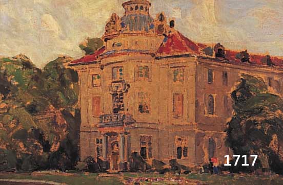 UNBEK. UNBEK. KÜNSTLER ANFANG 20. JH., IMPRESSIO- NISTISCHE DARSTELLUNG EINES SCHLOSSES MIT PARK, MALEREI, DIE DURCH AUSSPARUNGEN DEN MALGRUND ...