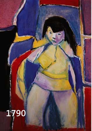 UNBEK. KÜNSTLER ENDE 20. JH., ABSTRAHIERENDE DARST. EINER JUNGEN FRAU MIT SCHWARZEN HAAREN, ÖL/MALKARTON, UNSIGN., 62 X 47 CM, R.