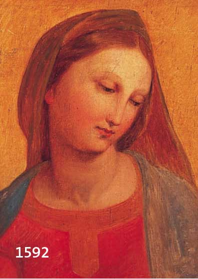 UNBEK. KÜNSTLER D. 19. JH., MADONNA, ÖL/LWD. (DOUBL., REST., DREIECKSRISS IM HINTERGRUND), 46 X 36,5 CM, R., FEINE CHARAKTERDARSTELLUNG