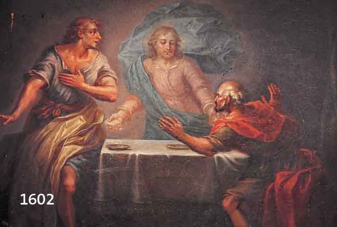 UNBEUNBEK. KÜNSTLER DES 18. JH., QUALITÄTVOLLE DARSTELLUNG EINER EMMAUSSZENE, ÖL/LWD. (MIN. BESCH., REINIGUNGSBEDÜRFTIG), UNSIGN., 71 X 90 CM, ...