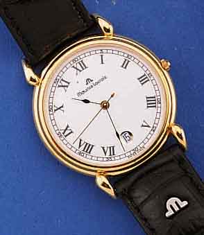 MAURICE LACROIX HERRENARMBANDUHR, REPLICA, 40ER JAHRE, GEFERTIGT UM 1996, METALL, RUND- GEH., HART VERG., TROPFENFÖRMIGE BANDANST., EMAILFARB. ...