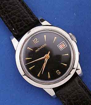 MOVADO HERRENARMBANDUHR, SCHWEIZ UM 1950, EDELST., BODEN GESCHR., BLATT REST., DATUM M. SCHNELLKORREKTUR DURCH DRÜCKER AUßEN 4, 17 ST., ...