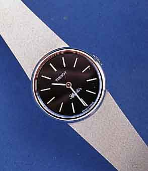 TISSOT DAMENGOLDBANDUHR, SCHWEIZ UM 1972, WG 750/000-GEH. INCL. WG-MILANAISEBAND, UNGETR. LAGERW., SAPHIRFLACHGL., BODEN GEDR., NACHTBL. ...