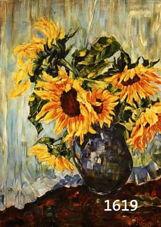 GAECKS, H., DAT. 1938, SONNENBLUMEN, ÖL/LWD., 67 X 54 CM, DUNKLER EICHERAHMEN
