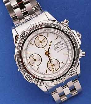 JAGUAR ARMBANDCHRONOGRAPH, AUTOMATIK, UNGE- TRAG. LAGERWARE, SCHWEIZ UM 1999, EDELST. INCL. EDELST.BD., TEILW. SAT., TEILW. POL., LÜN. MIT ...