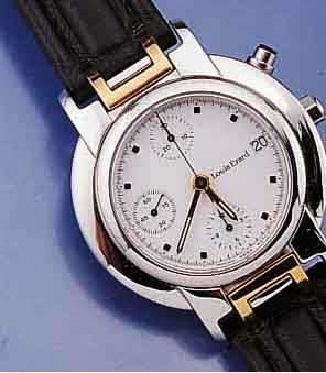 LOUIS ERARD ARMBANDCHRONOGRAPH, SCHWEIZ UM 1999, EDELST. POL., BOD. AUFGEDR., BANDAN- SÄTZE TEILW. IN GG, SAPHIRFLACHGL., LEDERBD. M. STIFTSCHL, ...