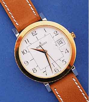 BERTOLUCCI DESIGNERARMBANDUHR, SCHWEIZ UM 1998, UNGETR. LAGERW., METALL, VERCHR., LÜN. U. KRONE HART VERG., LEDERBD., ETUI, HIGH- TECH-QUARTZWERK ...