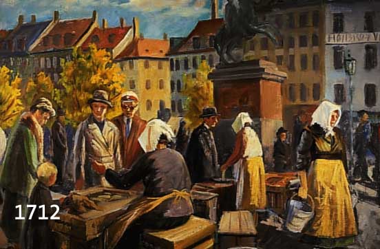 HOLST, BENT, WOHL NORWEGISCHER KÜNSTLER, FISCHMARKT, 20ER JAHRE, ÖL/LWD. AUF HOLZ, 72 X 100 CM, SCHWARZER RAHMEN
