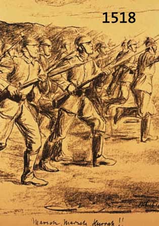 MAX LIEBERMANN, MARSCH, MARSCH, HURRAH!!, LITHOGRAPHIE, 1914, IM STEIN SIGNIERT, CA. 30 X 33 CM, PP