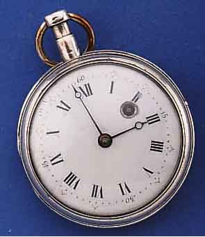 SPINDELHERRENTASCHENUHR, FRANKREICH UM 1835, SILBER, GEW. EMAILBL., LEICHT BESCH. AUßEN 9, GEBL. STAHLZEIGER SPÄTER, VERG. PLATINENWERK, 5-ECK ...