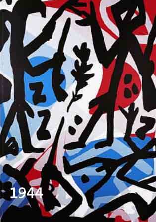 A.R. PENCK, BEGEGNUNG AN DER ELBE, FARBSERI- GRASPHIE, AUFL. 50 EX., HANDSIGNIERT, CA. 68 X 46 CM.
