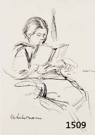 LIEBERMANN, MAX, 1847-1935, LESENDES MÄD- CHEN, REGEN, ZWEI LITHOGRAPHIEN UM 1920, IM STEIN SIGN., CA. 18 X 14 CM UND 9 X 16 CM, PP