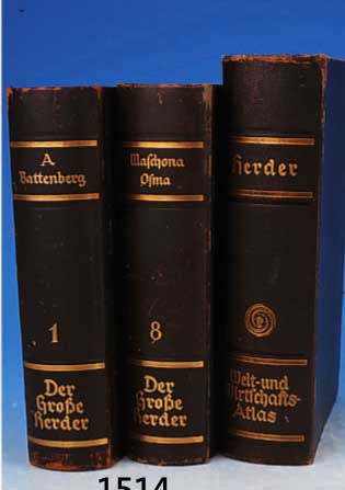 LEXIKON, "DER GROßE HERDER", FREIBURG I.B., 12 BÄNDE UND EIN ZUSATZBAND, 1934, VOLLST. VIERTE AUFLAGE, EXLIBRIS-STEMPEL EINES SUDE- ...