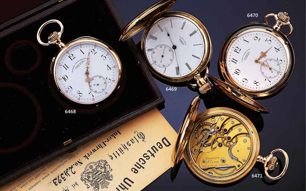 DEUTSCHE UHRENFABRIKATION A. LANGE & SÖHNE HERRENTASCHENUHR OFFEN, SELTEN IM ROSE-G. 750/000-GEH., VERK. 1887 AN FIRMA DÜRSTEIN/ DRESDEN, PERF. ...