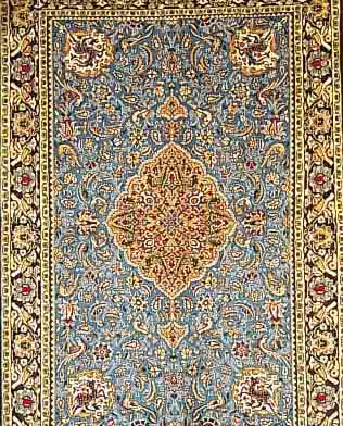 GHGHOM,PERSIEN CA 201 X 138 CM. .FLOR WOLLE MIT SEIDE.EHZ 1-2.CA 40 JAHRE.