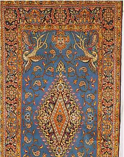 GHGHOM,PERSIEN CA 216 X 113 CM. .FLOR WOLLE MIT SEIDE.EHZ 1-2.CA 30 JAHRE.