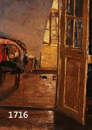 NAGEL, WILHELM, PROF., KARLSRUHER MALER, ÖL/LWD., BLICK INS OFFENE ZIMMER, SIGNIERT, 47 X 38 CM, NICHT AUFGEZOGEN, UNTER GLAS, RAHMEN, LI. OBEN ...