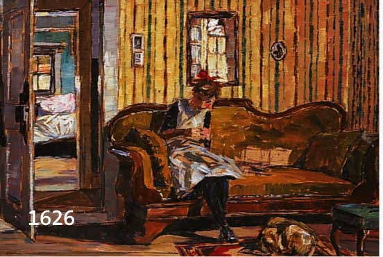 NAGEL, WILHELM, PROF., KARLSRUHER MALER, ÖL/PAPPE, MÄDCHEN AUF SOFA, RÜCKSEITIG MIT STEMPEL, CA. 39 X 48 CM, ALTERSSPUREN, UNTER GLAS, RAHMEN