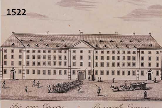 SECHS KUPFERSTICHE VON MANNHEIM, DEUTSCH, UM 1810-20, VERSCH. ANSICHTEN: DIE BAUM-ALLEE, DIE STUCKGIEßEREI, DAS ZEUGHAUS, DIE NEUE KASERNE, DIE ...