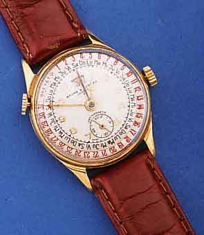 BAUME & MERCIER HERRENARMBANDUHR, SCHWEIZ UM 1952, GG 750/000 (NACHVERG.), BOD. U. GLASRD. AUFGEDR. (GLASRD. PROV. VERKLEBT), BL. REST., SELTENE ...
