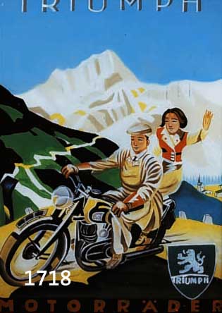 HINTERGLASMALEREI, DEUTSCH, 30ER JAHRE, WERBUNG FÜR TRIUMPF MOTORRÄDER, CA. 54 X 39CM, R.
