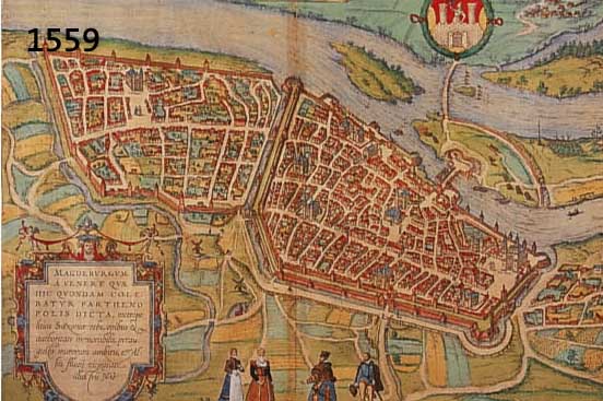 KUPFERSTICH AUS BRAUN & HOGENBERG, 18. JH., MAGDEBURG, KOLORIERT, BUGFALTE, Z.T. HINTER- LEGT, GEBRÄUNT BZW. ALTERSSCHÄDEN, 40 X 51.5 CM