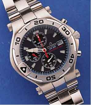 CITIZEN ARMBANDCHRONOGRAPH, SERIE ECO-DRIVE- DUO, JAPAN, AKTUELLE PROKUTION, GEKAUFT FEB. 2001, ORIG. PAP., BED.ANL., HERKUNFTSNACHWEIS, HOLZKASTEN, ...