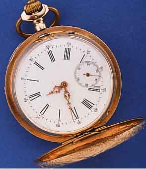 PATECK GENEVE (NICHT PPC) SAVONETTE, ROSE-G 585/000, RUNDUMGRAV., SCHWEIZ UM 1895, FÜR DEN DEUTSCHEN MARKT, EMAILBL. HAARRISSIG, ZEIGER- ...