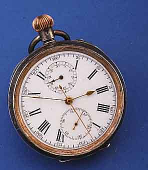 OFFENE HERRENTASCHENUHR M. CHRONOGRAPHENFUNKT. , SCHWEIZ UM 1898, SILBER (935), BER., EMAILBL. FEINHAARRIS., 30 MIN-STOPPZÄHLER, 300ER ...