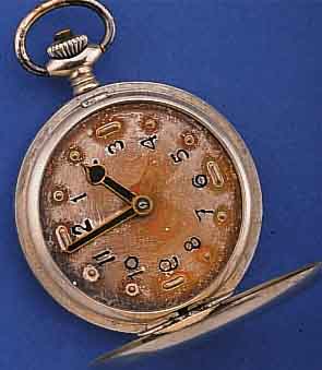 REVUE THOMMEN SAVONETTE BLINDENHERRENTASCHEN- UHR, SCHWEIZ UM 1940, NICKEL, METALLZIFFER- BLATT MIT TASTSYMBOLEN, VERSTÄRKTE ZEIGER, VERSCHR., ...