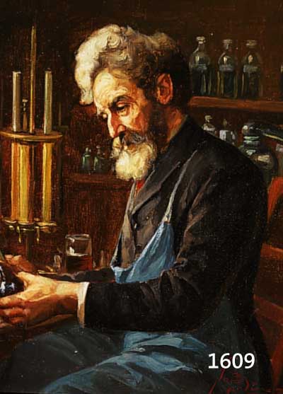 SÜß, JOHANN J., 1847-1937 WIEN, ALCHEMIST IN SEINEM LABOR, ÖL/LWD, RE. U. SIGN., CA. 30 X 24 CM, R.