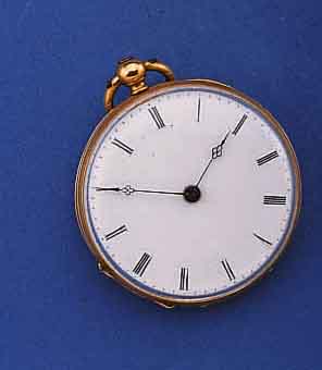 DAMENTASCHEN/ANHÄNGEUHR, SCHWEIZ UM 1885, 18 CT. GG, PERF. EMAILZIFFERBL., ORIG. GEBL.STIL- FORMZEIGER, SCHLÜSSELAUFZUG, RÜCKSEITIG GRAV. ...