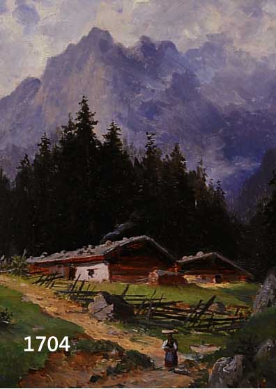 REDER, HEINRICH VON, 1824 MELLRICHSTADT-1909 MÜNCHEN, SCHÜLER VON KARL MILLNER, HIER: LANDSCHAFT IN DEN ALPEN MIT BAUERSFRAU, ÖL/MALKARTON, RE. ...