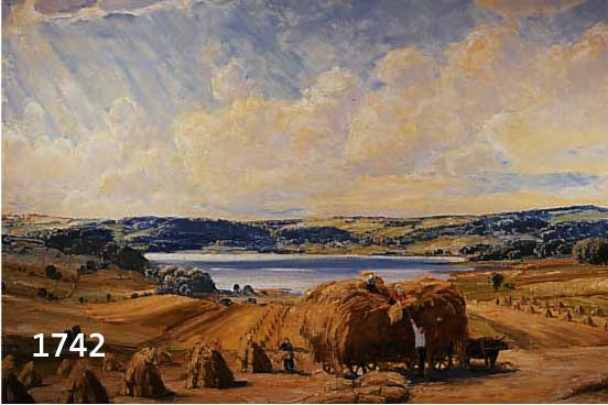 KNOBLOCH, JOSEF ROLF, GEB. 1891 BÖHMISCH- KAMNITZ, WAR ANSÄSSIG IN MÜNCHEN, HIER: ERNTESZENE AM SEE, ÖL/LWD, RE. U. SIGN., CA. 70 X 100 CM, R.