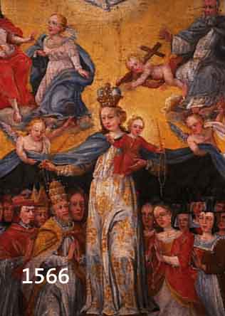 VAZE, JAC. P., SALZBURG, DATIERT 1728, MADONNA MIT KIND, IM HINTERGRUND DREIFALTIG- KEIT, ZAHLREICHE ANBETENDE MENSCHEN, ÖL/LWD, STARK KRAKELIERT ...