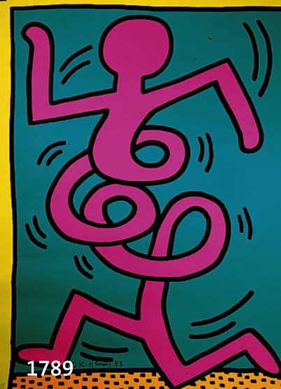 HARING, KEITH, 1958-1990, PLAKAT ZUM JAZZ-FESTVAL MONTREUX 1983, FARBSIEBDRUCK AUF DÜNNEM KARTON, HAND- SIGN. UND DAT., CA. 100 X 70 CM, ...